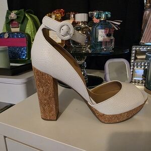 Sun + Stone Peep Toe Block Heel Platform White Size 8